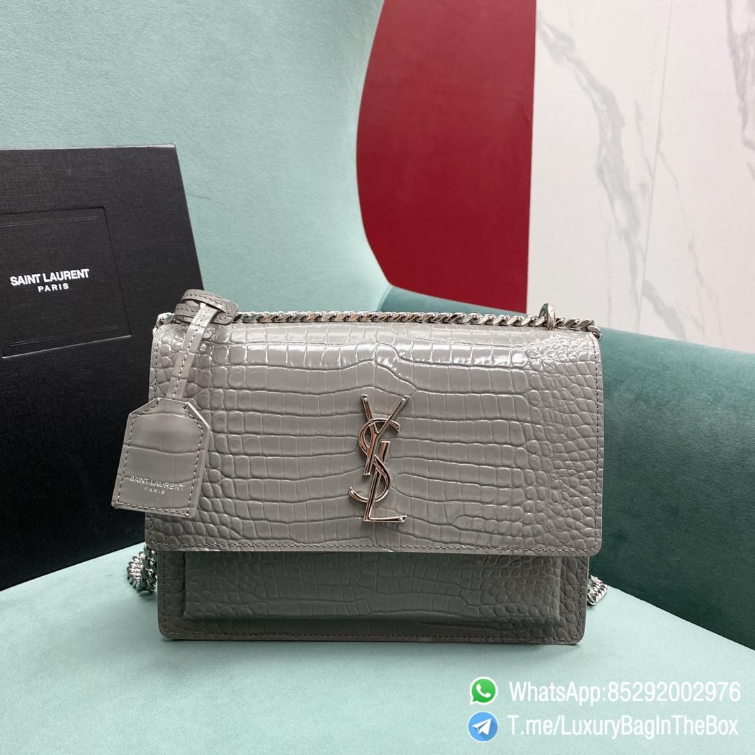 Saint Laurent - Sunset strap bag with silver glitter Silvery Leather  ref.1015542 - Joli Closet