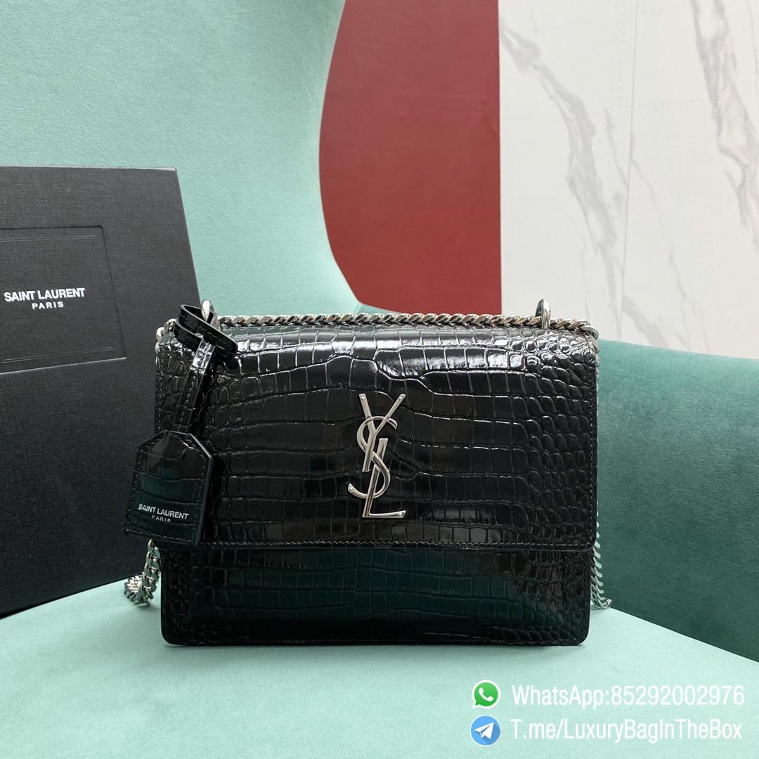 Saint Laurent - Sunset strap bag with silver glitter Silvery Leather  ref.1015542 - Joli Closet